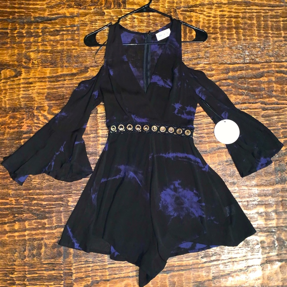 Kiss The Sky Blue & Black Cold Shoulder Romper